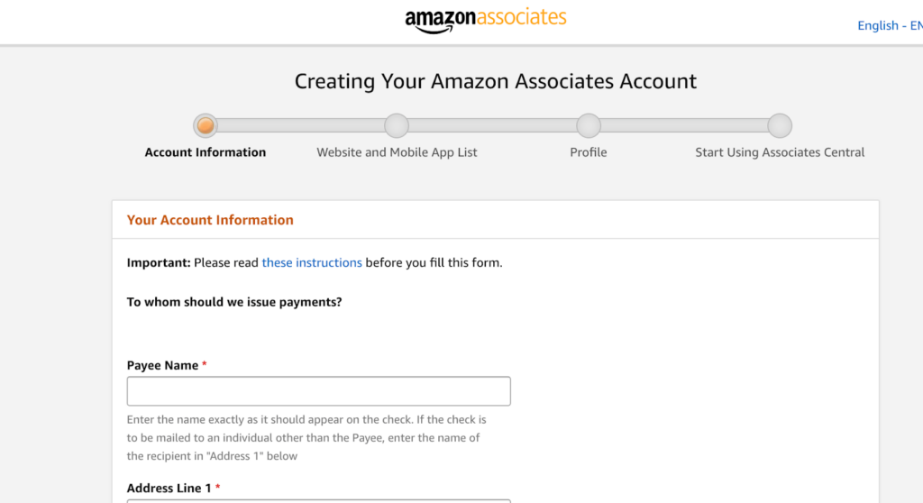 amazon affiliates create account start 1